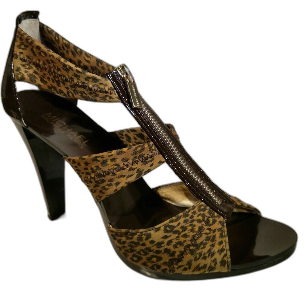 Michael Kors Berkley Cheetah Print Zip-Up Cone Heel Sandals Leopard 9.5M